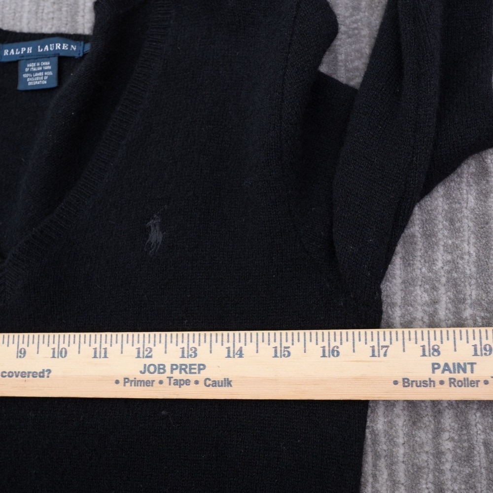 Ralph Lauren Womens Black Lambswool V-Neck Sweater Size L Long Sleeve Knit Top - Picture 4 of 7